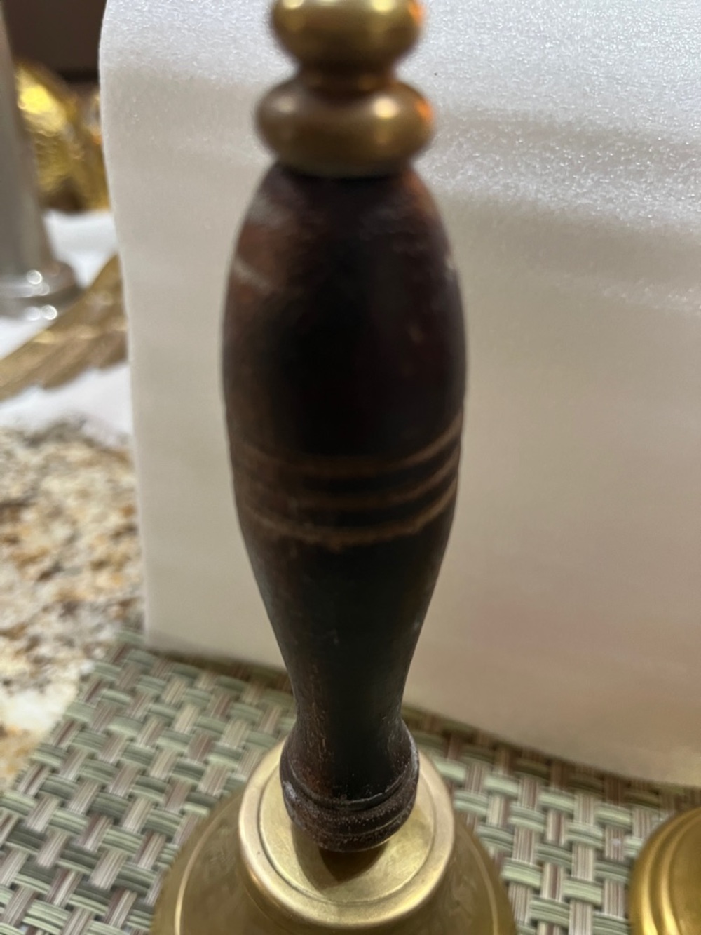 Vintage Brass Hand Bells with Wood Handles - Set of 2 - Picture 2 of 8